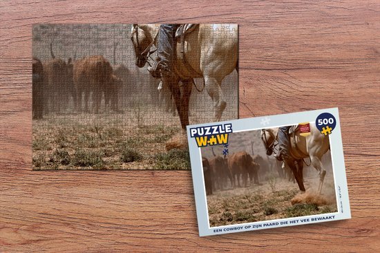 MuchoWow Puzzel Een cowboy op zijn paard die het vee bewaakt - Legpuzzel - Puzzel 500 stukjes