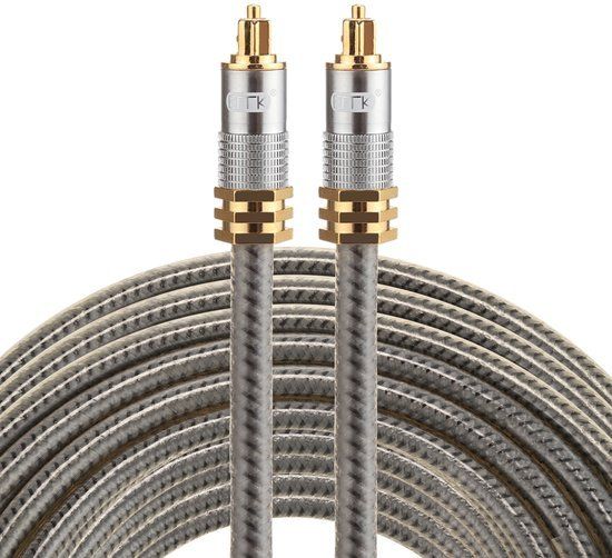 ETK Digital Optical kabel 10 meter / toslink audio male to male / Optische kabel metaal - Grijs