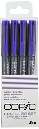 Copic Multiliner Set Lavendel, 4 pennen in 4 verschillende lijndikten, tekenpennen met water- en alcoholbestendige pigmentinkt, voor schetsen, illustraties en contouren