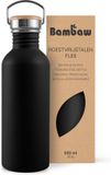 Bambaw® Waterfles 500ml - Enkelwandige drinkfles - Lekvrij, Plasticvrij met Bamboe Dop - Waterflessen Volwassenen - Waterfles RVS - Zwart