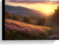 Merkloos / Sans marque Canvas - Bloemen - Bergen - Planten - Stenen - Bomen - Zon - 40x30 cm Foto op Canvas Schilderij