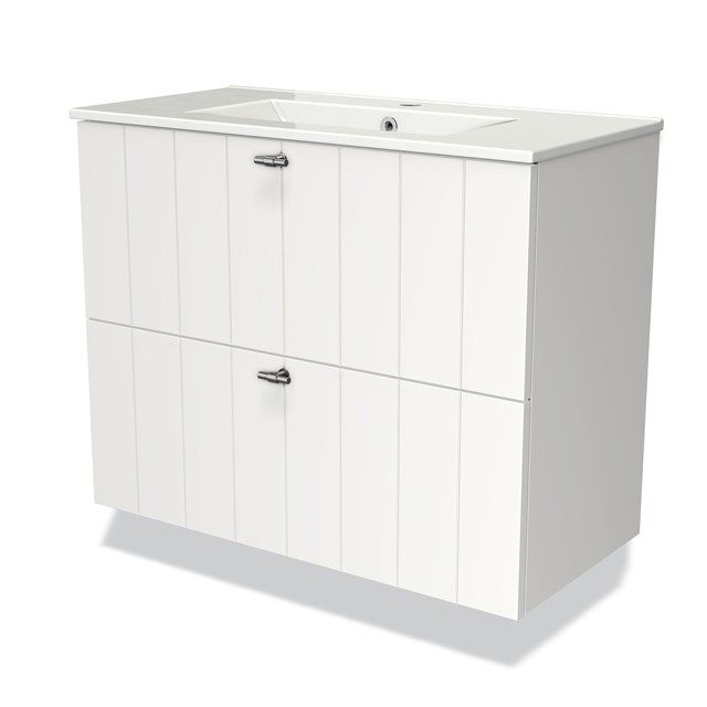 Maxaro Badkamermeubel 80cm Modulo Slim Mat Wit 2 Lades Lamel Wastafel Keramiek