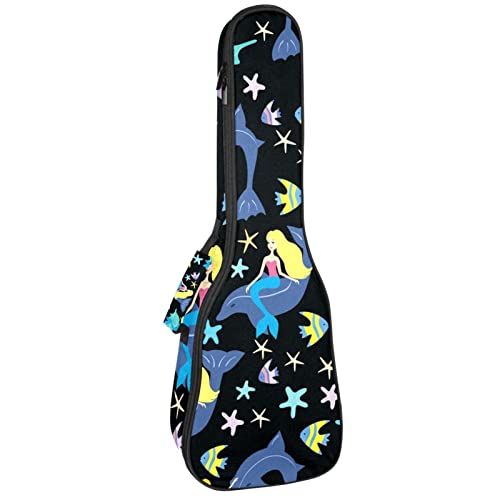 Mersov Concert Ukulele rugzak, zware ukelele tas met opslag, sopraan concert tenor ukelele 10 mm gewatteerde tas oceaan walvis zwarte zeemeermin
