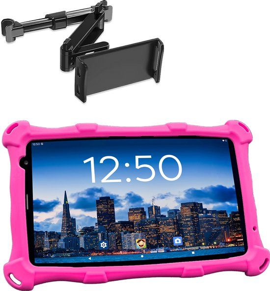 AngelTech OnderwegPakket PRO MAX – Kindertablet PRO MAX Roze + Tablethouder - Android 15