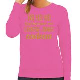 Bellatio Decorations Foute kersttrui/sweater voor dames - Hohoho jonko cadeau - roze - glitter goud XL