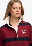 Superdry Heritage Stripe Rugbyshirt Femme Manches Longues Rouge/Marine Taille 8
