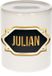 Bellatio Decorations Shoppartners Bv Spaarpot met voornaam Julian - wit - met goud/zwart embleem - 8 x 9 cm - keramiek - met afsluitdop - cadeau verjaardag