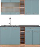Vicco R-Line Eenpersoonskeuken – 160 cm, WB Antraciet Blauw-grijs/gouden eik