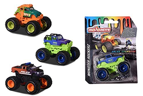 MAJORETTE 212057257 Monster Rockerz Color Changers, 3 verschillende modellen, levering 1 truck met magische kleurveranderende lak, rubberen banden, voor kinderen vanaf 3 jaar, meerkleurig,veelkleurig