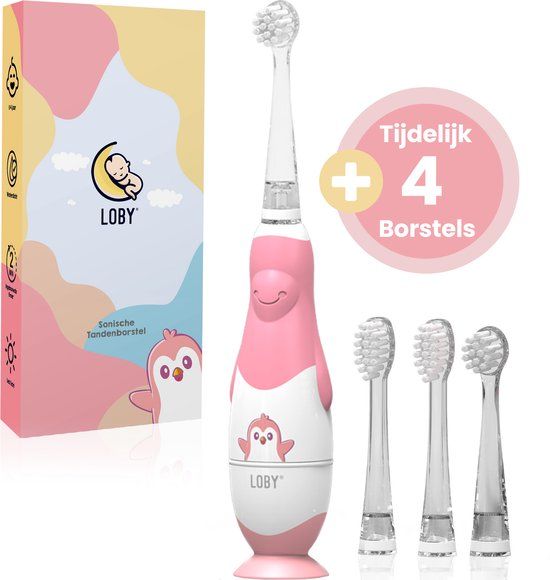 Loby Elektrische tandenborstel kind - Baby tandenborstel - Met Timer - 0 t/m 4 Jaar - Roze