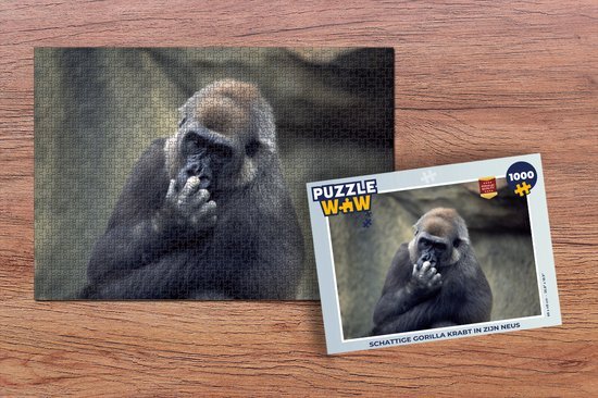 MuchoWow Puzzel Schattige Gorilla krabt in zijn neus - Legpuzzel - Puzzel 1000 stukjes volwassenen - Sinterklaas cadeautjes - Sinterklaas voor grote kinderen