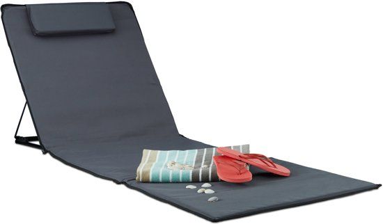 Relaxdays Strandmat XXL met Kussen - Gepoederde Strandstoel - Opvouwbaar - Draagtas Antraciet