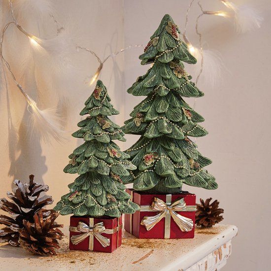 Loberon Decoratieve kerstboom, set van 2 Verne groen