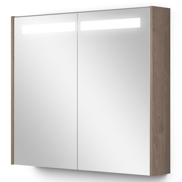 Maxaro Spiegelkast Met Verlichting Modulo 80x70cm Middenbruin Eiken