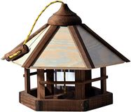 dobar® 21390 Vogelvoederhuisje Camouflage Vogelvoederstation van hout - Vogelhuis om op te hangen - incl. voedersilo - compacte vogelvilla - 35 x 35 x 29 cm - bruin-beige-grijs