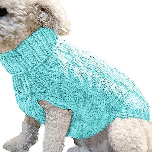 UKKO Hondenjas Warm Hond Kat Sweater Kleding Winter Coltrui Gebreide Huisdier Kat Puppy Kleding Kostuum Voor Kleine Honden Katten Chihuahua-Blauw, L