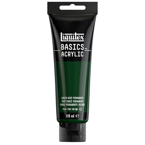 Liquitex Basics 8870029 Monopigmenteerde acrylverf, kunstenaarspigmenten, lichtecht, gemiddelde viscositeit, achivkwaliteit, zijdeglanzende afwerking, 118ml - Green Deep