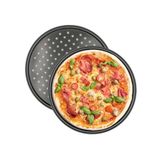 Intirilife 2x Ronde pizzaplaat van koolstofstaal, Zwart - 32 x 1.5 cm