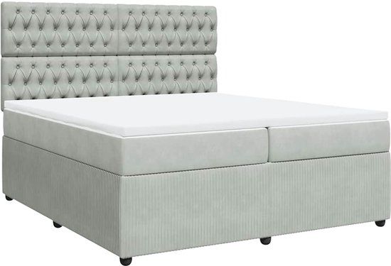 vidaXL Boxspring met matras fluweel lichtgrijs 200x200 cm