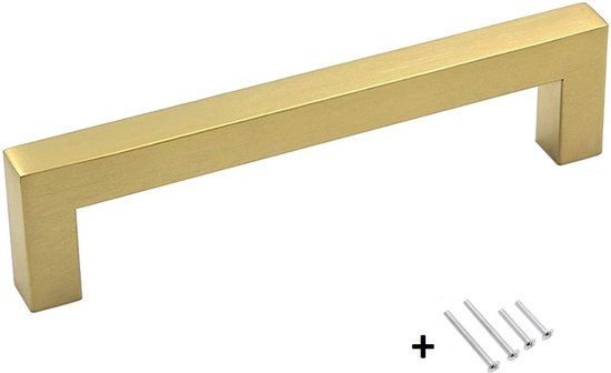 Gouden Handgreep 20,4 cm Vierkant - inclusief bevestigingsbouten - 192mm Hartafstand