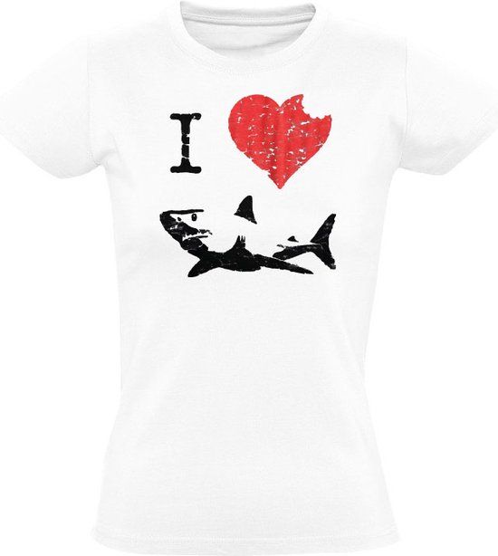 I Love Sharks Dames T-shirt - Wit - Maat M