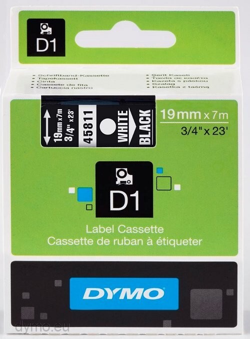 DYMO D1® -Standard Labels - White on Black - 19mm x 7m