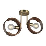Elegante antieke kroonluchter, metalen body met houten cap, 29 cm hoogte, 2 x E27-fitting, basisplaat 14 x 14 cm, perfect voor stijlvolle thuisdecoratie
