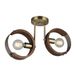 Elegante antieke kroonluchter, metalen body met houten cap, 29 cm hoogte, 2 x E27-fitting, basisplaat 14 x 14 cm, perfect voor stijlvolle thuisdecoratie