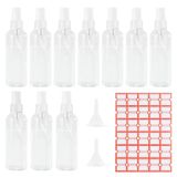 Kolamom 10 stuks kleine spuitflessen, 100 ml, verstuiver, spuitflessen, leeg voor reizen, parfumverstuiver met 2 trechters en etiketten, transparante plastic spuitflessen om te vullen voor parfums