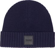 Hugo Boss BOSS Flavio muts wol - heren muts met omslag - donkerblauw
