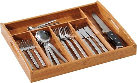 KESPER FSC® Bamboe Bestekbak Dienblad met Handvatten | 6 Vaks | 38 x 32 x 4 cm | Bamboe Hout