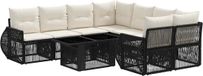 vidaXL Tuinbank - Set - 9 - st - Zwart - en - Crème - Wit - poly - rattan