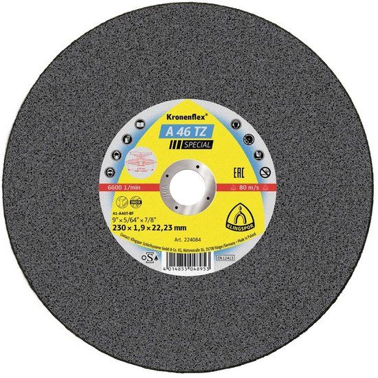 Klingspor A 46 TZ Special 224084 Doorslijpschijf recht 230 mm 25 stuk(s) RVS, Staal
