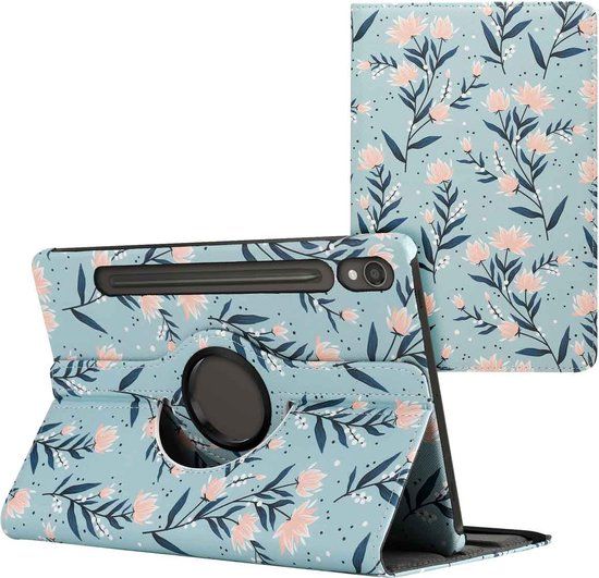 iMoshion 360° Draaibare Design Bookcase 2.0 - Lichtblauw / Flowers voor Samsung Galaxy Tab S9 11 inch
