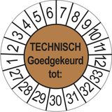 Merkloos / Sans marque Keuringsstickers Technisch Goedgekeurd tot 2027 | 50 stuks, Ø 35 mm | Bruin