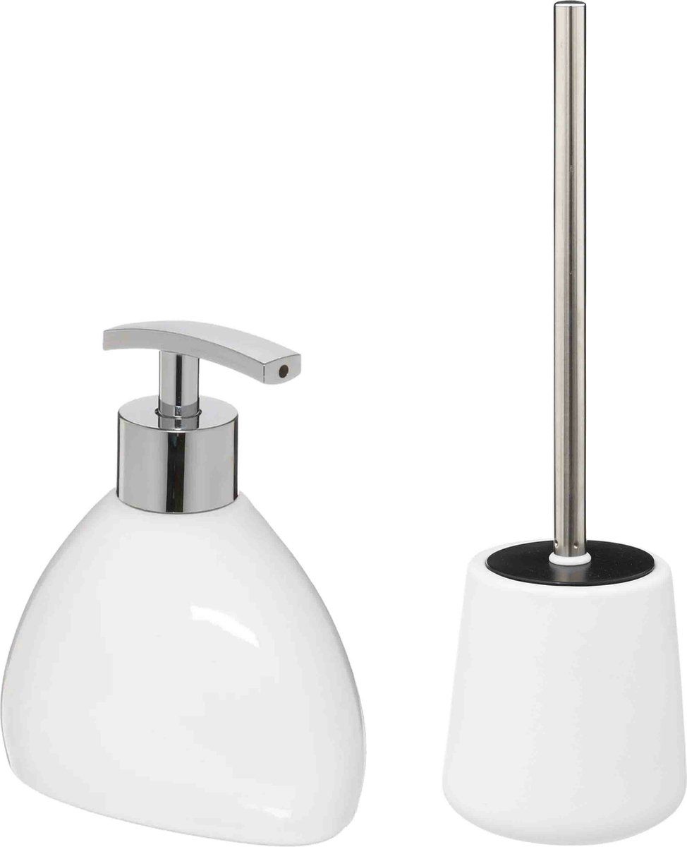 5five WC/Toiletborstel met zeeppompje 300 ml - wit - keramiek