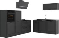 Vicco Complete keukeneenheid R-Line, Antraciet landelijk/Antraciet, 220 cm antraciet werkblad