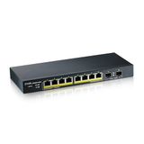 Zyxel 8-poorts Gigabit PoE Switch | Smart Managed | Tafel-/wandmontage en ventilatorloos design | 8 PoE+-poorten met een budget van 77 W en 2 SFP-poorten | VLAN, IGMP, QoS [GS1900-10HP]