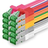 1aTTack.de 0,25 m Cat.7 netwerkkabel 10 stuks Cat7 patchkabel LAN-kabel Ethernet RJ45 10 Gbit/s 10 kleuren 0,25 meter