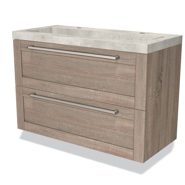 Maxaro Badkamermeubel 100cm Modulo Eiken 2 Lades Kader Wastafel Beton Greige - 6095847734748