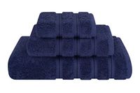 American Soft Linen Premium 3-delige handdoekenset, 1 badhanddoek, 1 handdoek 1 washandje, 600 g/m², 100% katoen, Turkse handdoeken voor badkamer, marineblauwe handdoekenset