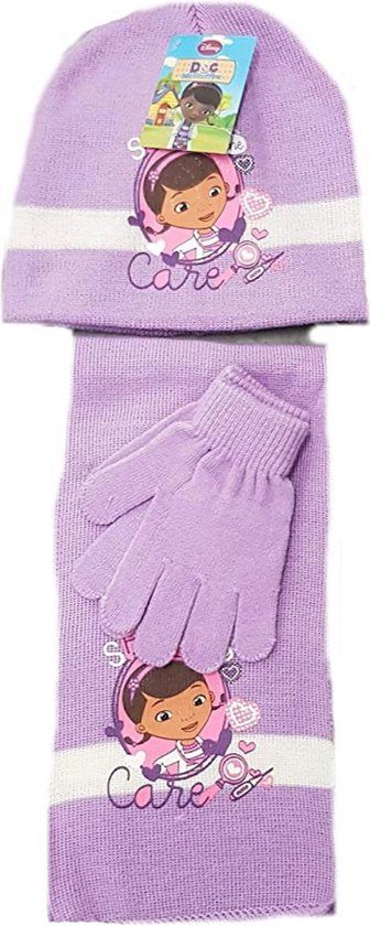 Doc McStuffins Winterset "Share The Love" - Muts, Sjaal & Handschoenen - Grijs/Paars - 54 cm - Kinderen