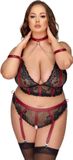 Cottelli Longline Beha Bondage Lingerie Set Zwart/Rood 4XL