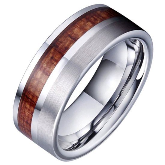 TJ Tom Jaxon Tom Jaxon Herenring, wolfraam, zilver, palissander inlay, 20 mm