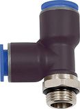 T-steeksluiting. RIEGLER T-steeksluiting. »Blauwe serie«, L-vorm, draaibaar, G 1/8 a., voor buitenslang Ø 10 mm, werkdr. Maximale 15 bar, kunststof/MS vern.