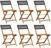 vidaXL Fauteuils pliants, 6 pièces, noir, en polyrotin et bois massif