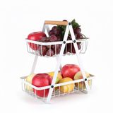 Merkloos Relaxdays Fruitschaal etagère - 2 laags - houten handvat - wit