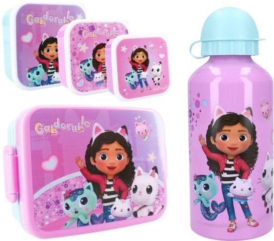 4KidsOnly Gabby's Dollhouse Lunchset - Lunchbox - Drinkfles - 3 Snackboxen - Paars