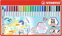 STABILO Pen 68 Brush - Premium Brush Viltstift - Metalen Etui Met 25 Kleuren