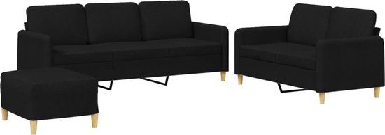 vidaXL 3-delige loungeset met kussens stof zwart